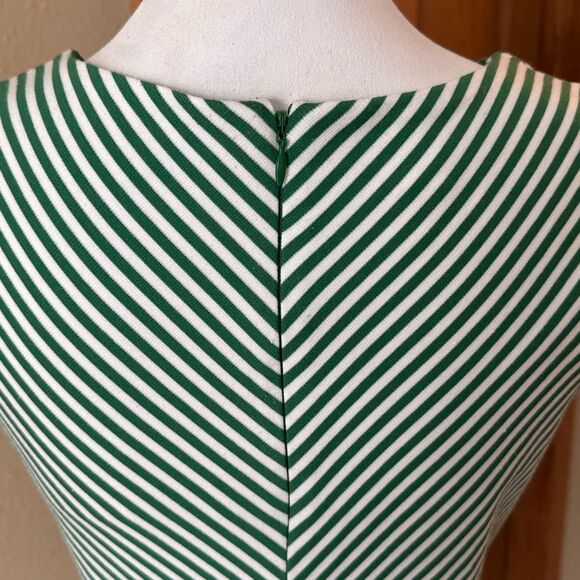 TALBOTS Sleeveless Green & WHite Fit & Flare Chevron Stripe Preppy Midi Dress - Picture 6 of 10